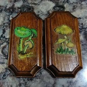 Vintage mushroom wooden plaques